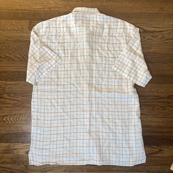 VTG Ermenegildo Zegna 100% Linen Button Up Shirt Mens L Short Sleeve Plaid - Picture 3 of 9